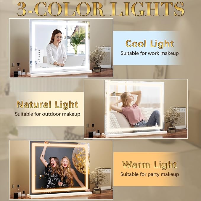 ROLOVE 23x18 Inch Lighted Vanity Mirror, 3-Color Dimmable LED & Touch Control - Image 4