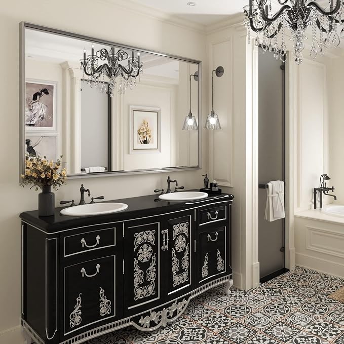 48 x 30 Beveled Bathroom Mirror, Shatterproof Rectangle Mirror, Metal Framed - Image 6