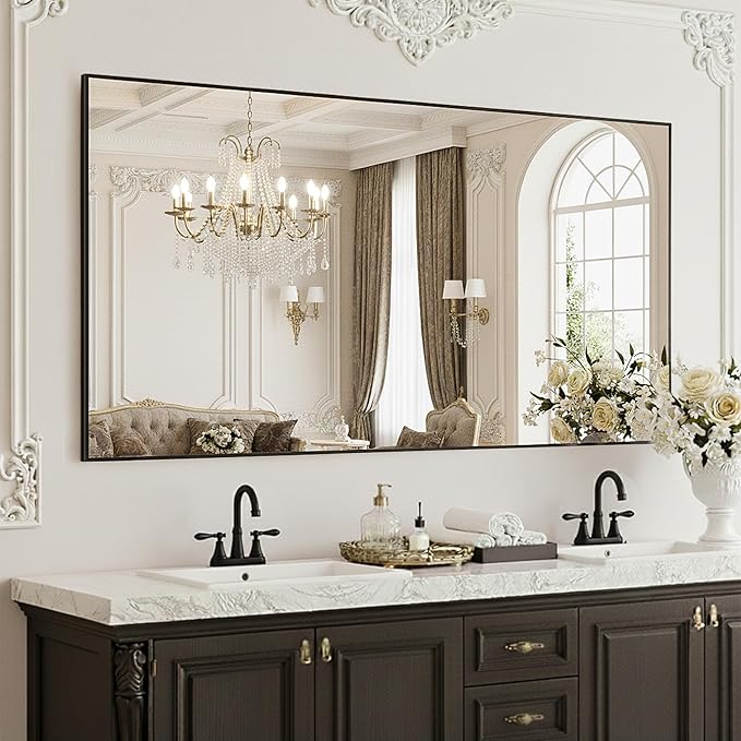 FICTOR Bathroom Vanity Mirror-Black, 55x30 Inch, Shatterproof & Anti-Rust by FICTOR