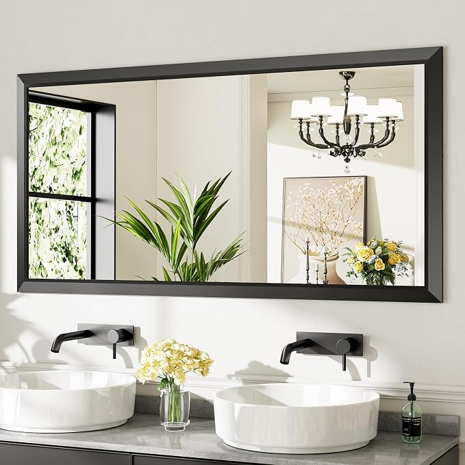 Briivue 60x28 Inch Black Bathroom Mirror by Briivuemodernmirrors