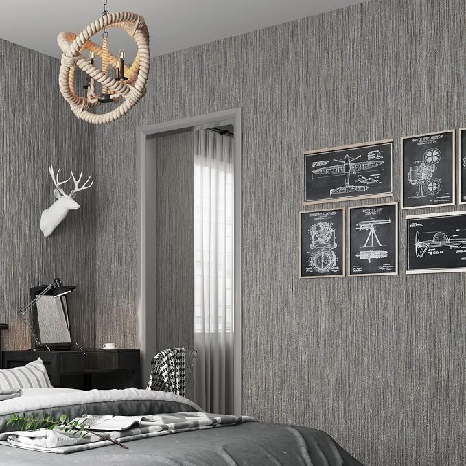 Haimin Grasscloth Wallpaper Textured 24in X 393in Fabric Contact Paper Brown - Image 6