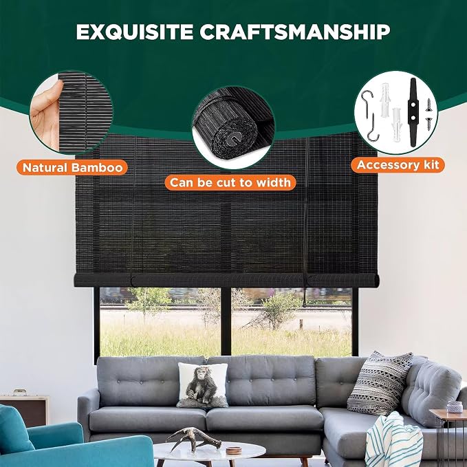 Bamboo Blinds for Interior Windows, Custom Roller Shades for Indoor Window and - Image 3