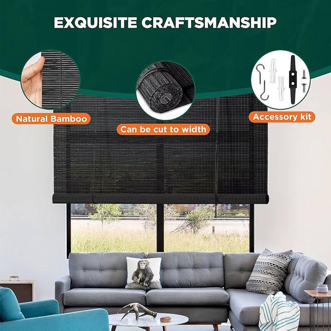 Bamboo Blinds for Interior Windows, Custom Roller Shades for Indoor Window and - Image 3