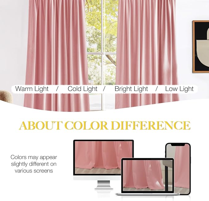 NICETOWN Pink Velvet Curtains 96 inch Length, Blush Pink Room Darkening Thermal - Image 5