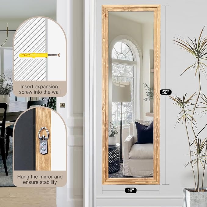 50"x16" Door Mirror, Rustic Full Length Mirror, Over The Door Hanging Mirrors - Image 7