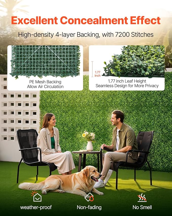 VEVOR Artificial Grass Wall Panels, 60 x 120 inch, Milan Grass Greenery Boxwood - Image 3