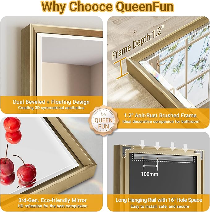 Gold Bathroom Mirror 36x36 Inch Square Beveled Bathroom Vanity Mirror Brushed - Image 8
