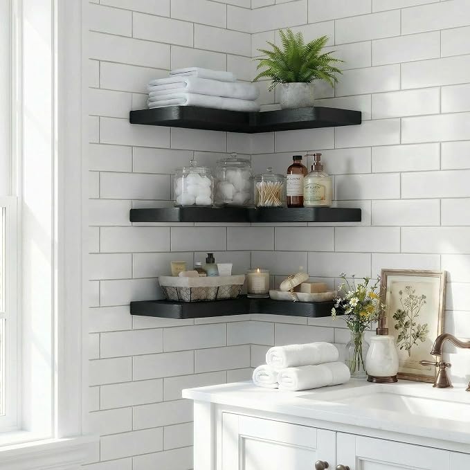 16 Inch Solid Wood Floating Corner Shelves 3 Pack - Image 5