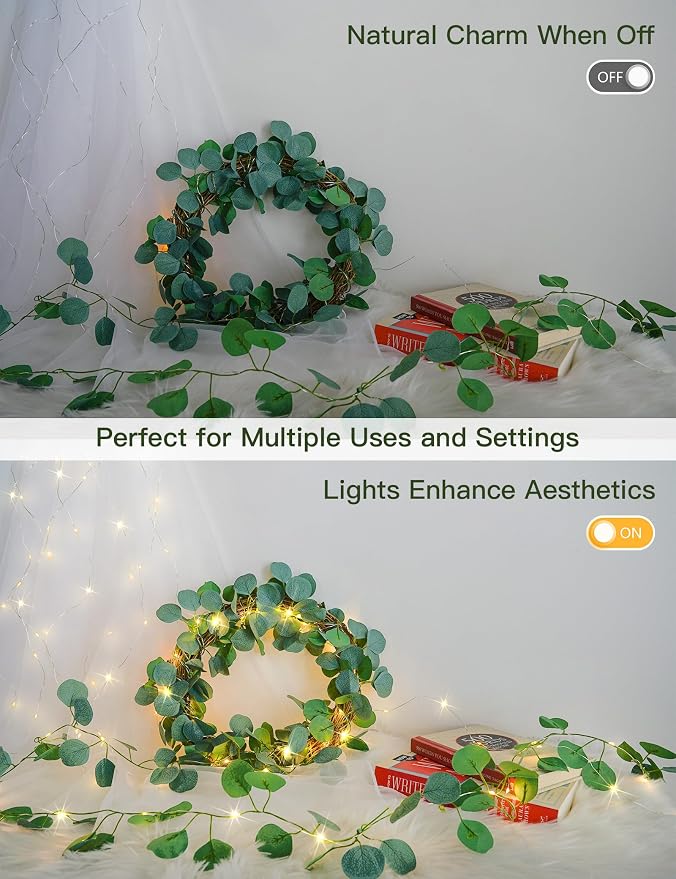 suddus Vines with Lights Battery Operated, 33ft 100 LED Eucalyptus Garland - Image 6