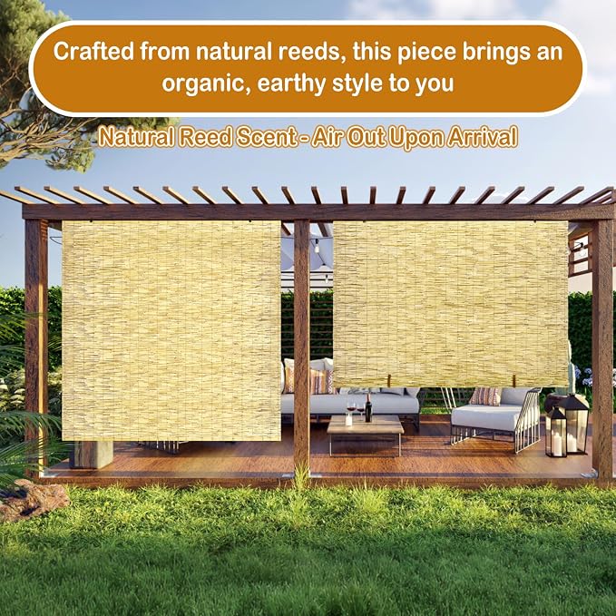 DoubleFill 2 Pcs Bamboo Shades Outdoor Reed Roll up Blinds 72" W x 72" H - Image 5