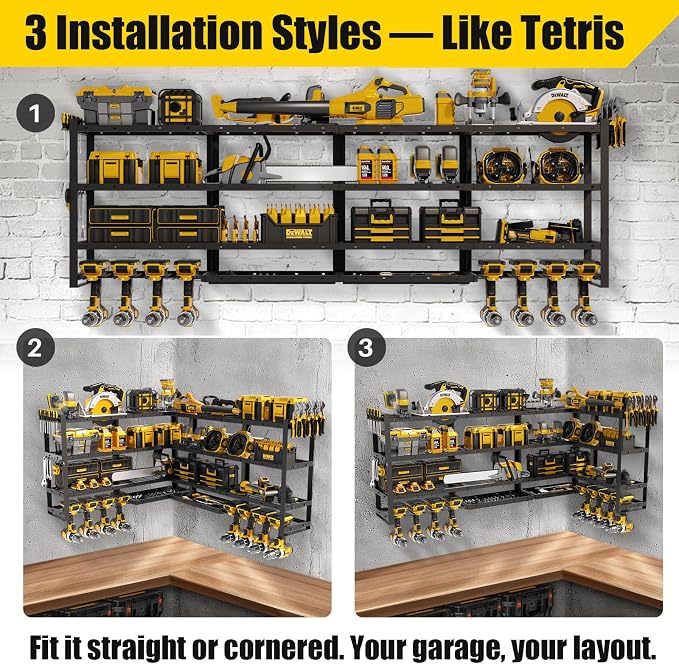 XLarge 64''W Power Tool Organizer Wall Mount | Modular&Corner-Fit 820lbs Garage - Image 4