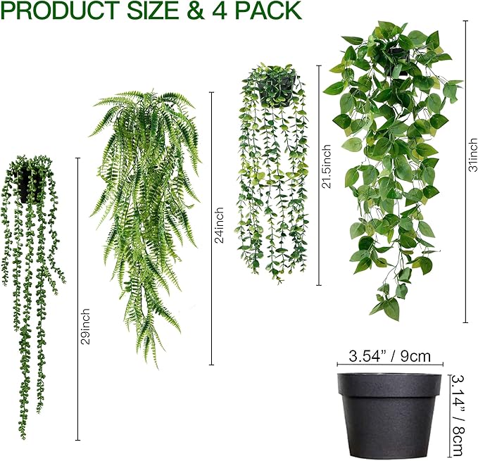 Sggvecsy Fake Hanging Plants 4 Pack Artificial Hanging Plants Fake Potted - Image 5