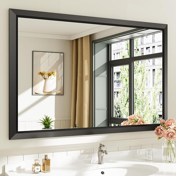 Briivue 48x32 Inch Black Bathroom Mirror by Briivuemodernmirrors