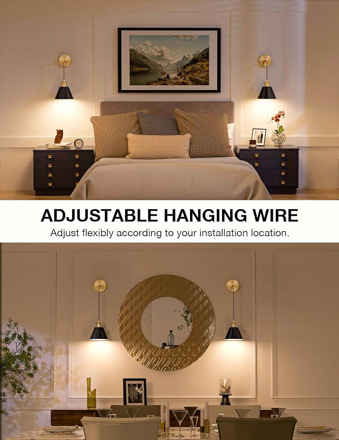 NIORSUN Gold & Black Battery Operated Wall Sconce Set of 2, 5200mAh Dimmable - Image 6