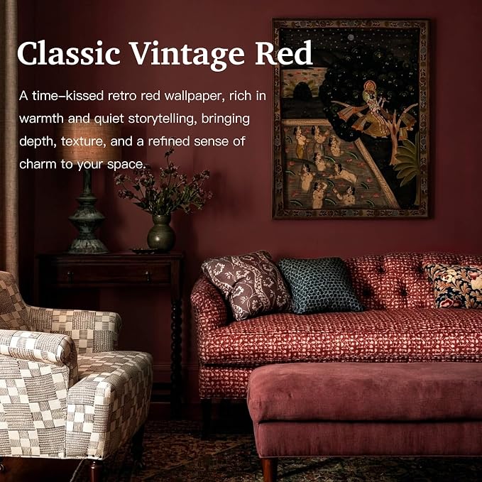 Dimoon 78.7"x17.7" Peel and Stick Wallpaper Dark Red Contact Paper - Image 3