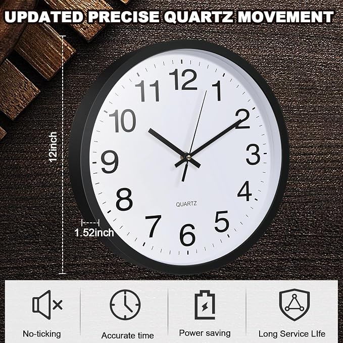 Inbagi 12 Pieces Silent Wall Clock Large 12 Inches Quartz Analog Clock Non - Image 2