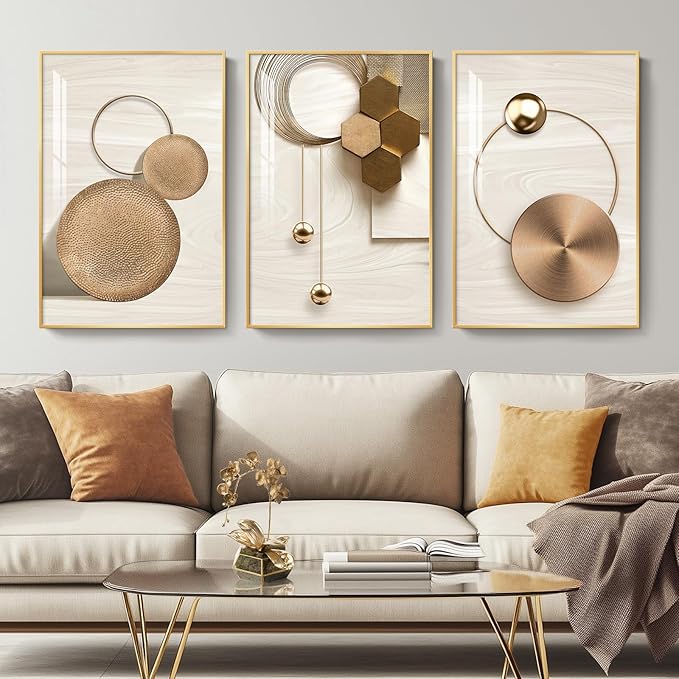 Framed Modern Luxury Gold Wall Art, 3 Piece Bright Style Art Prints Paintings - Image 4