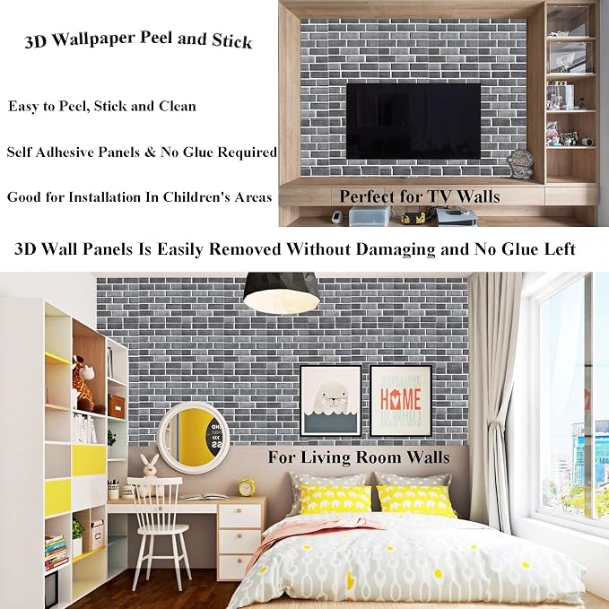 3D Wall Panels Peel and Stick, 3D Brick Wallpaper Peel and Stick, 10 Pack - Image 4