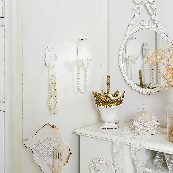 SOFFEE DESIGN 4pcs White Mermaid Shape Metal Coat Hooks, Playful Mermaid Design - Image 4