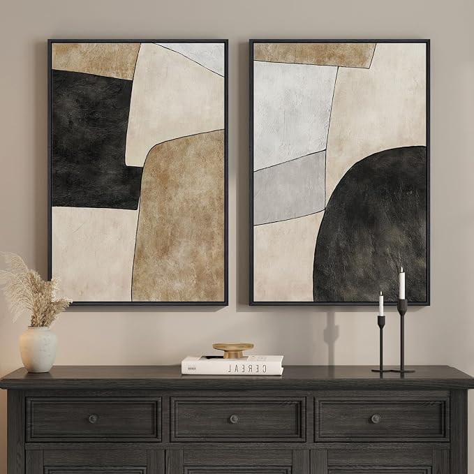 Framed Beige Black Abstract Wall Art by MXART