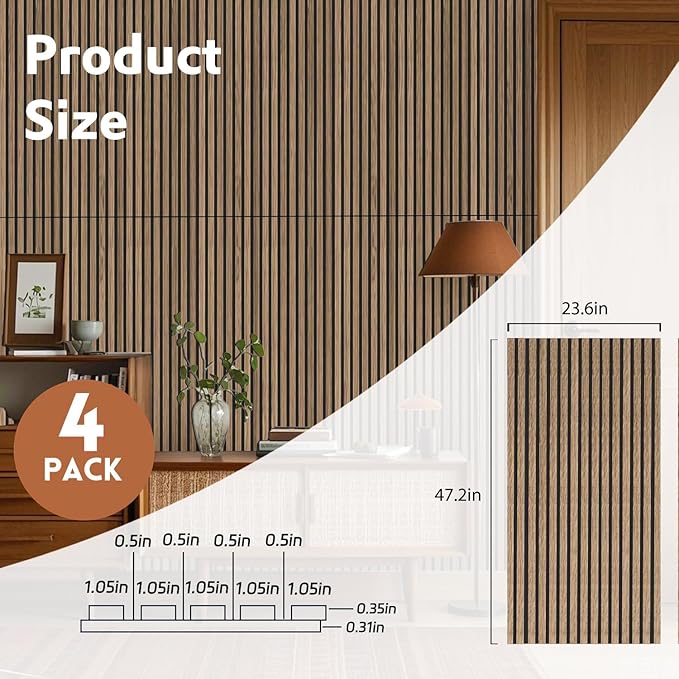 RITOLLO 4 Pack Wood Panels for Wall, 47.2"×23.6"×0.7" Wood Slat Acoustic Panels - Image 2