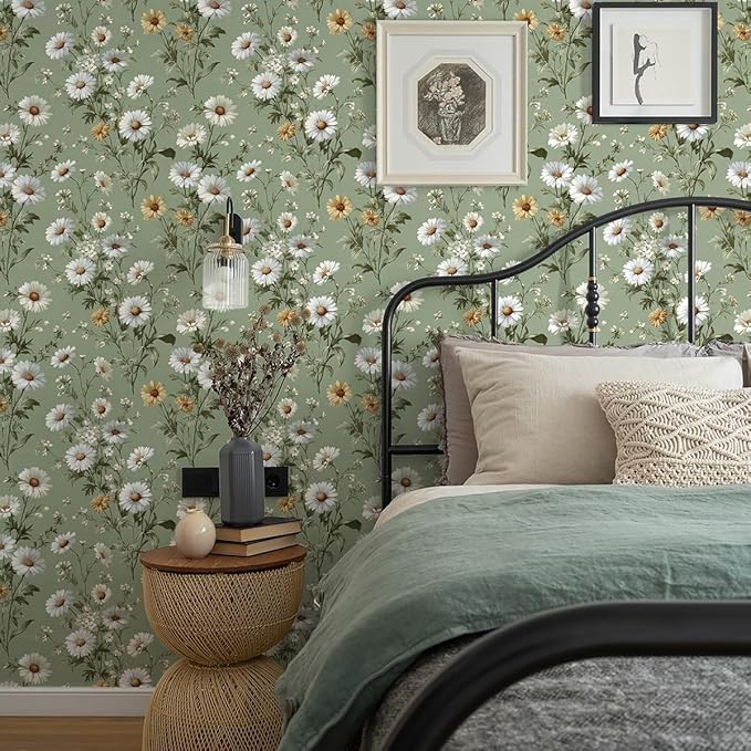 Livebor Floral Peel and Stick Wallpaper Green Flower Wallpaper Peel and Stick - Image 2