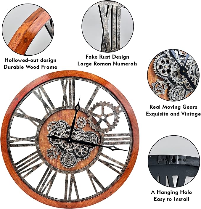 The B-Style 36" Large Moving Gear Wall Clock Oversized Vintage Farmhouse Wall - Image 2