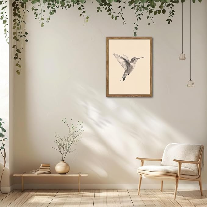 Vintage Framed Wall Art, Birds Canvas Prints, Hummingbird Sketch Painting - Image 2