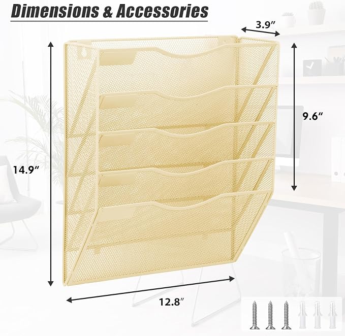 EASEPRES 5 Pocket Mesh Hanging Wall File Organizer, Wall Mounted Mail Paper - Image 7