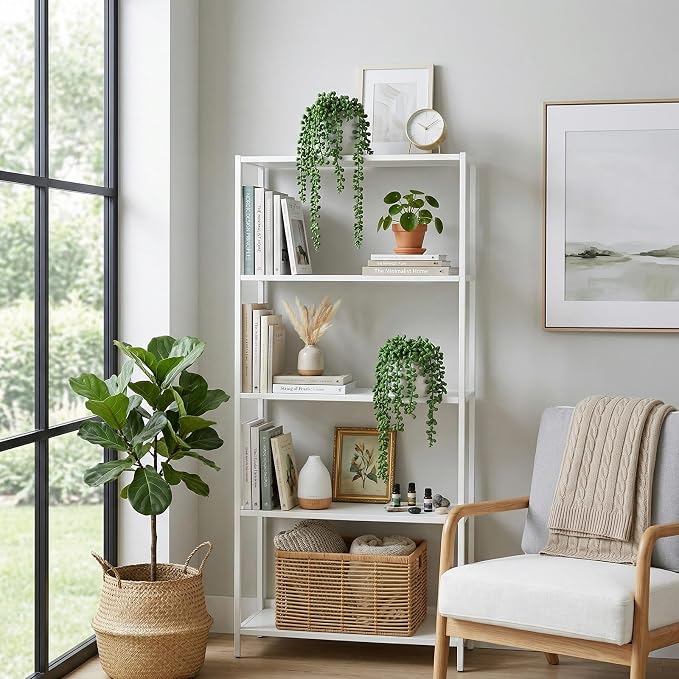 MyGift Artificial Faux String of Pearls Plants in White Ceramic Wall Hanging - Image 4