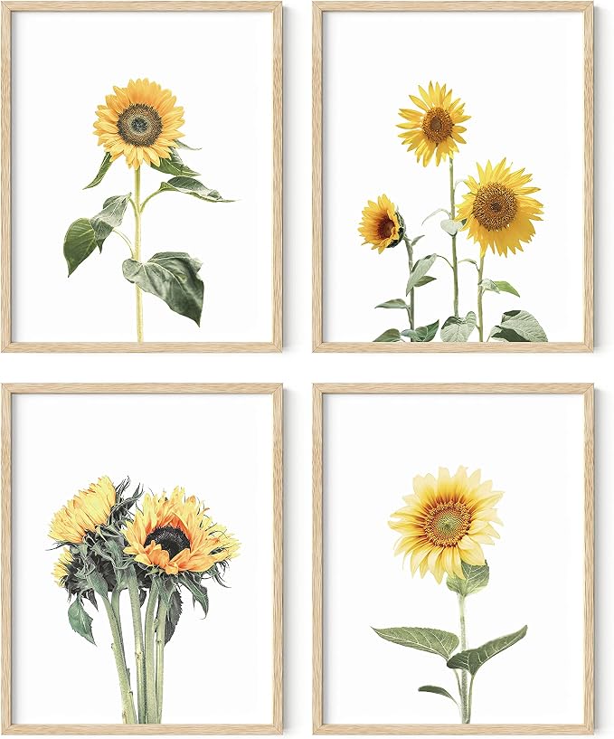 HAUS AND HUES Sunflower Wall Art Set of 4 by HausandHuesArtPrints