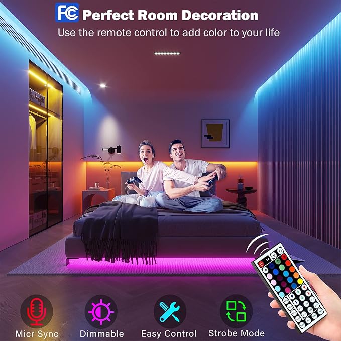 Leeleberd Led Lights for Bedroom 100 ft Music Sync Color Changing RGB Led Strip - Image 3