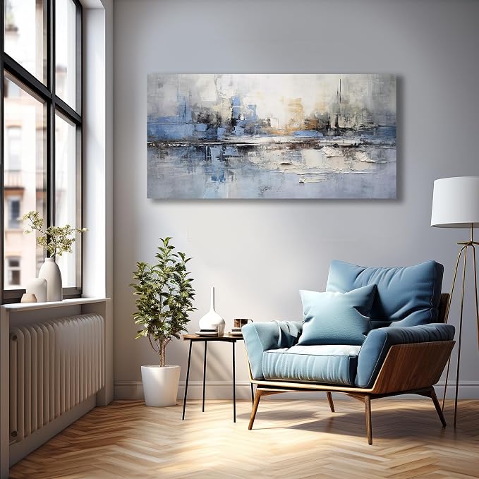 VHMING Abstract Wall Art Wall Decor Blue and Gray White Modern Canvas Wall - Image 5