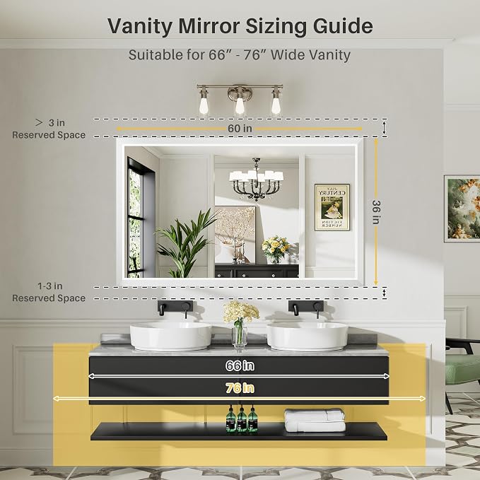 60x36 Inch White Bathroom Mirror - Image 2