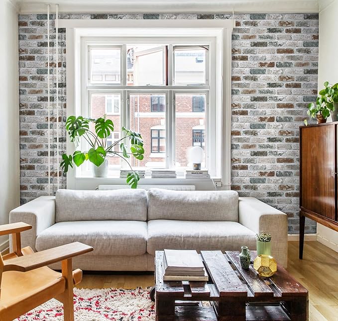 Guvana 17.3"×118" Brick Wallpaper Red/Blue/Grey Brick Peel and Stick Wallpaper - Image 3