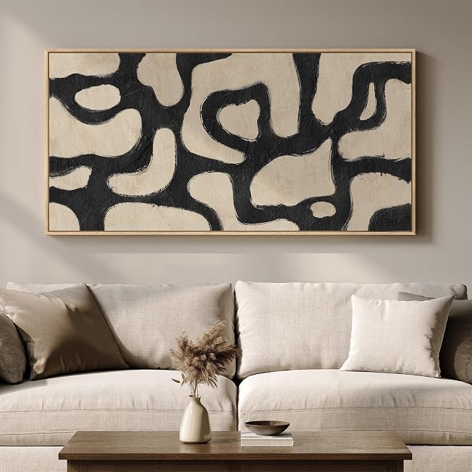 Framed Neutral Horizontal Abstract Wall Art by MXART