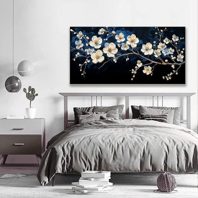 Suconvng White Flower Wall Art Canvas Wall Art Decor Set Home Wall Decor Modern - Image 2