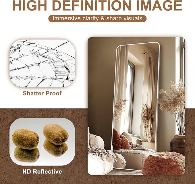 Delma Full Length Mirror, Wall Mounted, Freestanding or Leaning, Rounded - Image 5