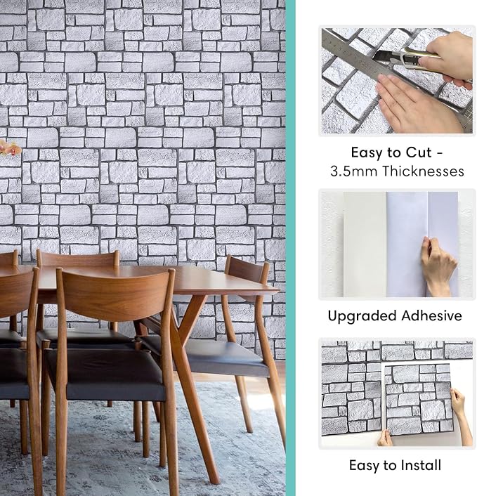 Commomy 3D Faux Stone Wall Panel Peel and Stick Wall Tiles - Image 5