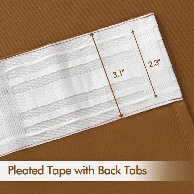 MIULEE Golden Brown Back Tab Blackout Curtains 108 Inch Long 2 Panels Set - Image 4