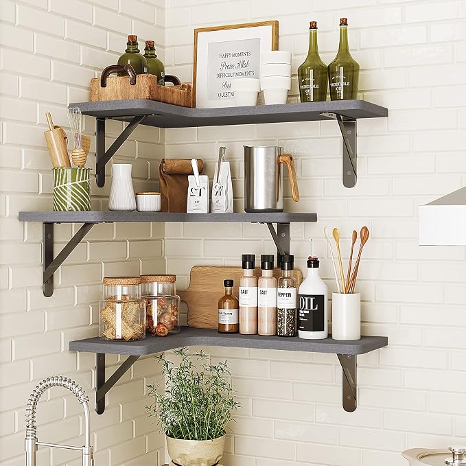 Fixwal Corner Floating Shelves Set of 5, Rustic Wood Wall Mounted Corner Shelf - Image 7