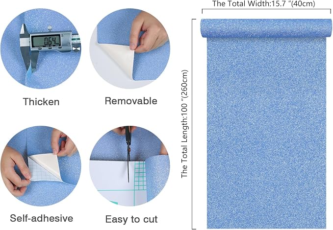CHIHUT Holographic Blue Glitter Wallpaper 15.7''x100'' Sparkly Iridescent - Image 8