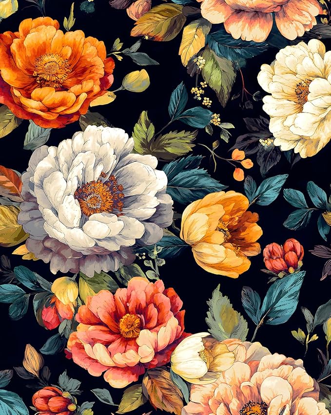 BOKEBEVE Extra Long Peel and Stick Wallpaper Vintage Extra Long Floral by BOKEBEVE