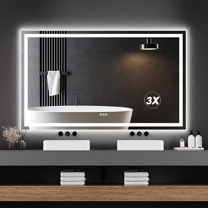 LED Bathroom Wall Mirror 60 x 36 Inch, Frameless Vanity Mirror by Unknown