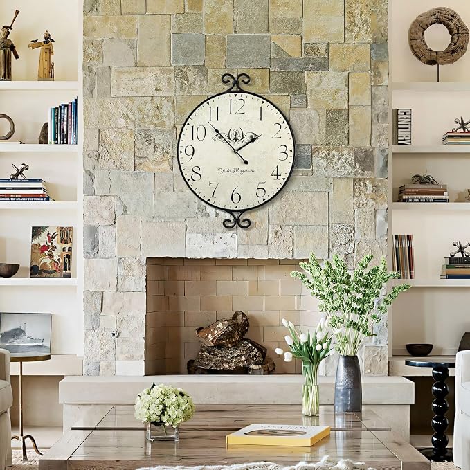 24 Inch Large Farmhouse Wall Clock, Wrought Iron Frame - Image 4