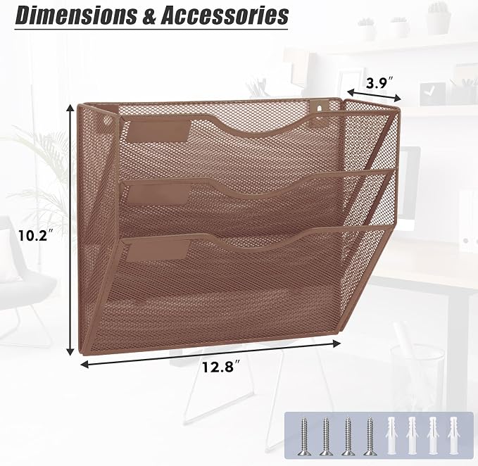 EASEPRES 3 Pocket Mesh Hanging Wall File Organizer, Wall Mounted Mail Paper - Image 2