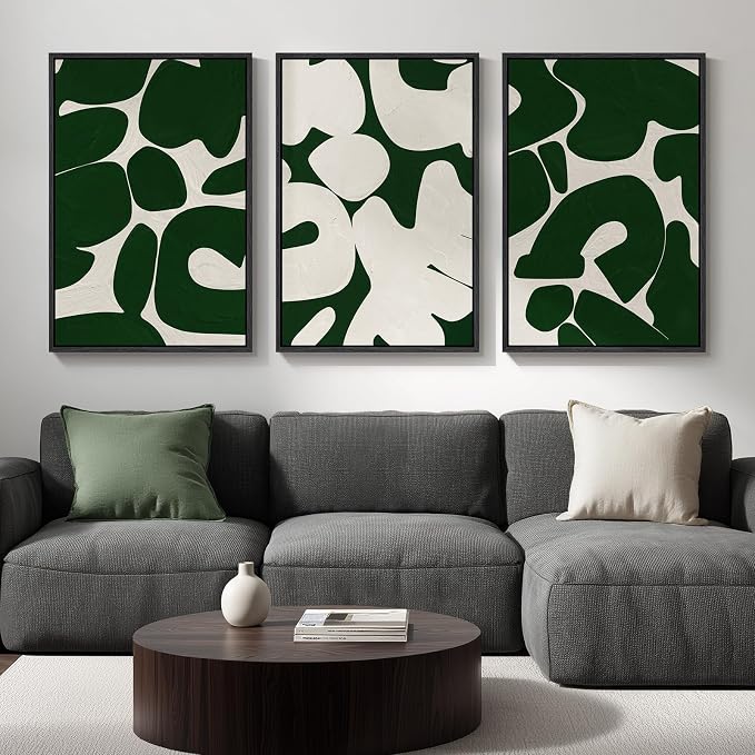 Large Framed Green and White Abstract Wall Art - Image 2