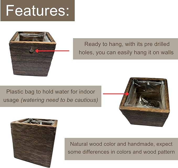 LaLaGreen Indoor Planter Box for Plants Small Square Wooden Wall Mounted - Image 3
