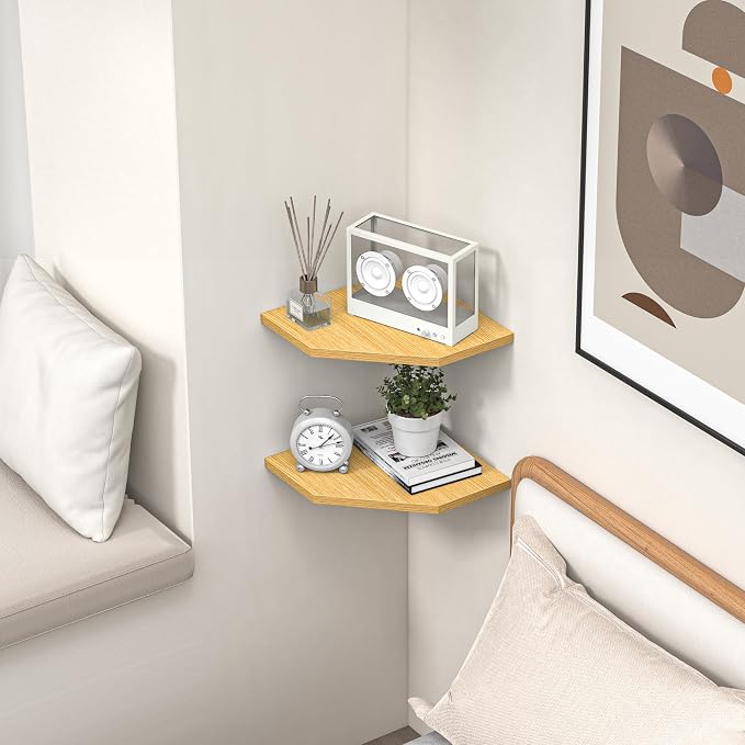 Corner Shelf Wall Mount, Floating Corner Shelves, Rustic Wood Wall Storage - Image 2