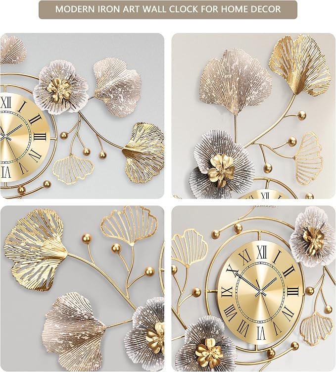 Clocks for Living Room, Large Wall Clock, 3D Silent Wall Clock, Retro Metal - Image 6